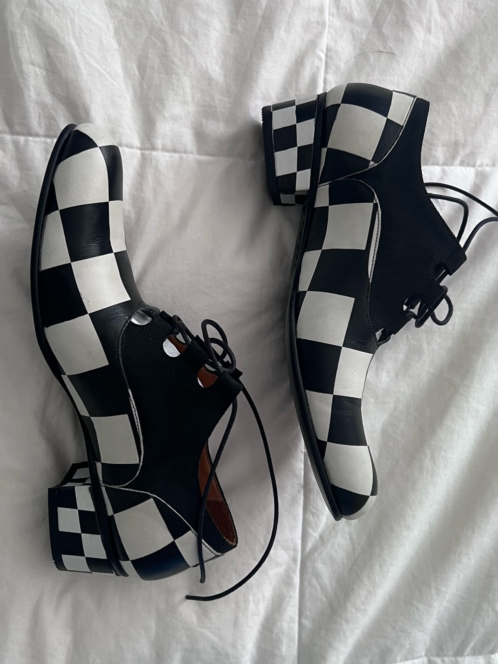 John Fluevog Obero CA 155 Black & White Checkerboard Leather Shoes – Size 7M/9W